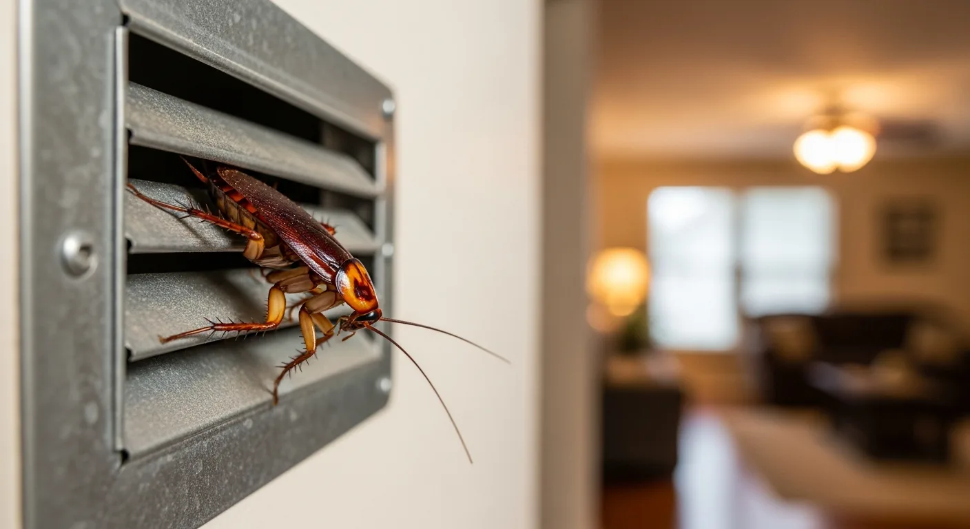 “Waterbugs”: American Roaches Living in Your Home's Air Ducts Large reddish-brown American cockroach, known locally as a waterbug, crawling out of a metal air duct vent register inside a Hampton Roads home