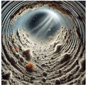 A dirty air duct showing debris and dust build up in a home in Hampton Roads.