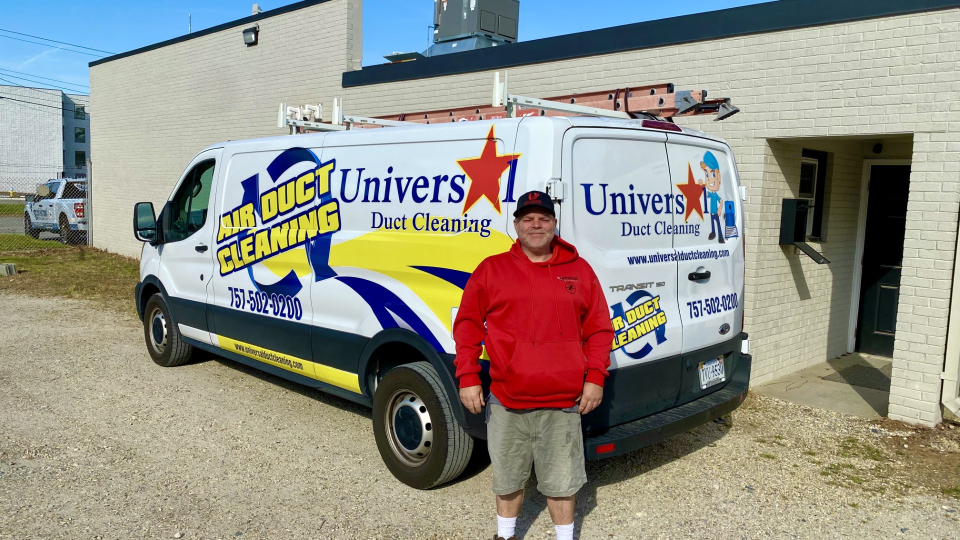 Professional air duct cleaning technician from Universal Duct Cleaning serving the Chesapeake area, including Greenbrier, Great Bridge, and Western Branch.