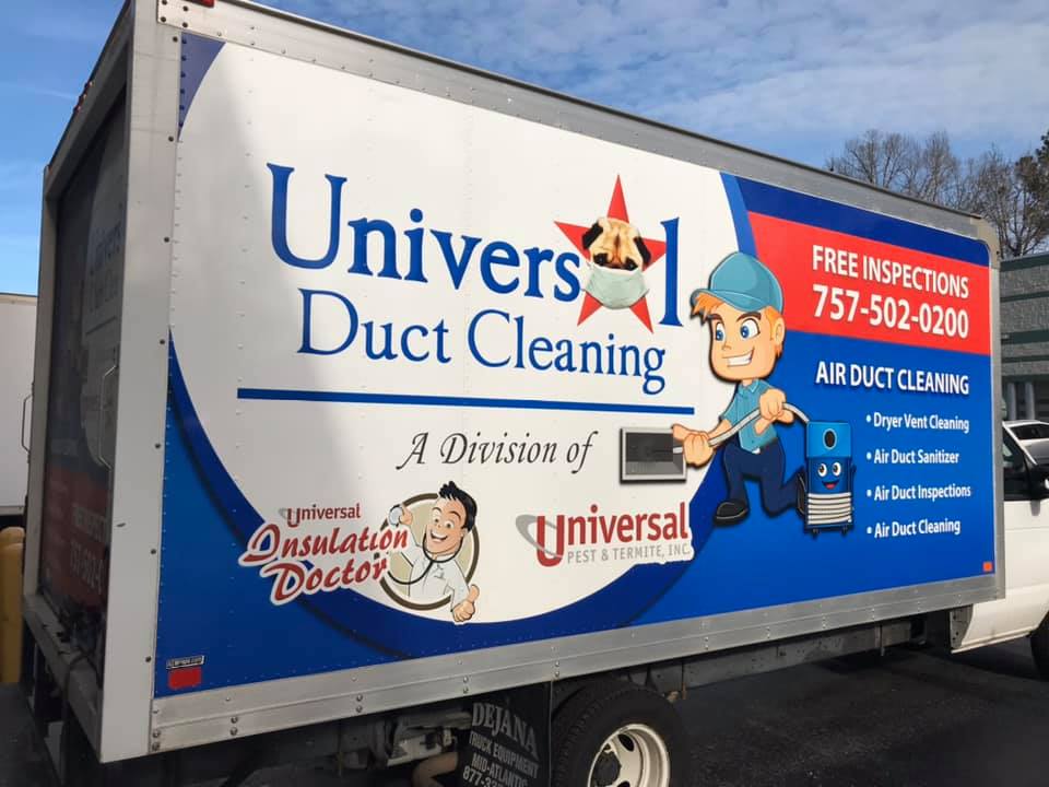 Universal Duct Cleaning service truck providing air duct cleaning, dryer vent cleaning, and inspections to homeowners in Norfolk, VA.